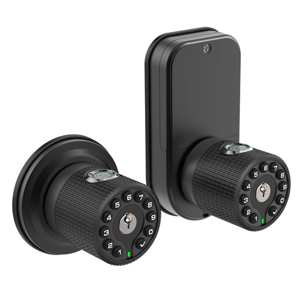 BOTHSTAR Double Sided Keyless Door Knob Lock with Fingerprint and Keypad, Smart Doorknob with Dual Cylinders for Exterior or Interior Door(Double Sided Fingerprint Matte Black)