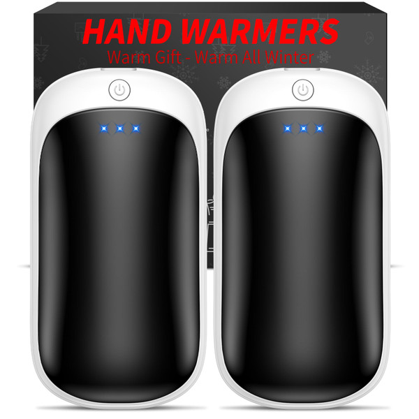 Lerat 2 Pack Hand Warmers Rechargeable, Portable Electric Hand Warmers Reusable, USB 2 in 1 Handwarmers, Outdoor/Indoor/Warm Gifts for Men Women Kids (White Black&White Black*2)