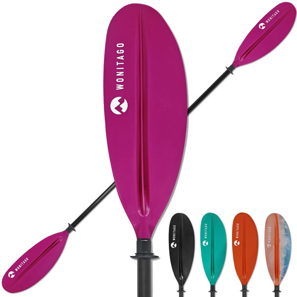 WONITAGO Kayak Paddles with Fiberglass Shaft and Reinforced PP Blade, Floating Adjustable Kayaking Oars, 3 Piece, 240-260 cm/94-102 Inches, Pink