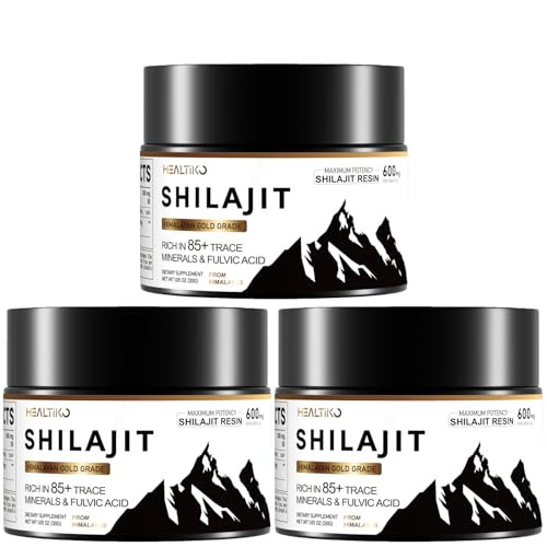 Shilajit Pure Himalayan Organic Shilajit Resin - 600mg Maximum Potency Gold Grade Shilajit Natural Authentic with 85+ Trace Minerals & Fulvic Acid for Energy & Immune Support, 30 Grams (3 Pack)