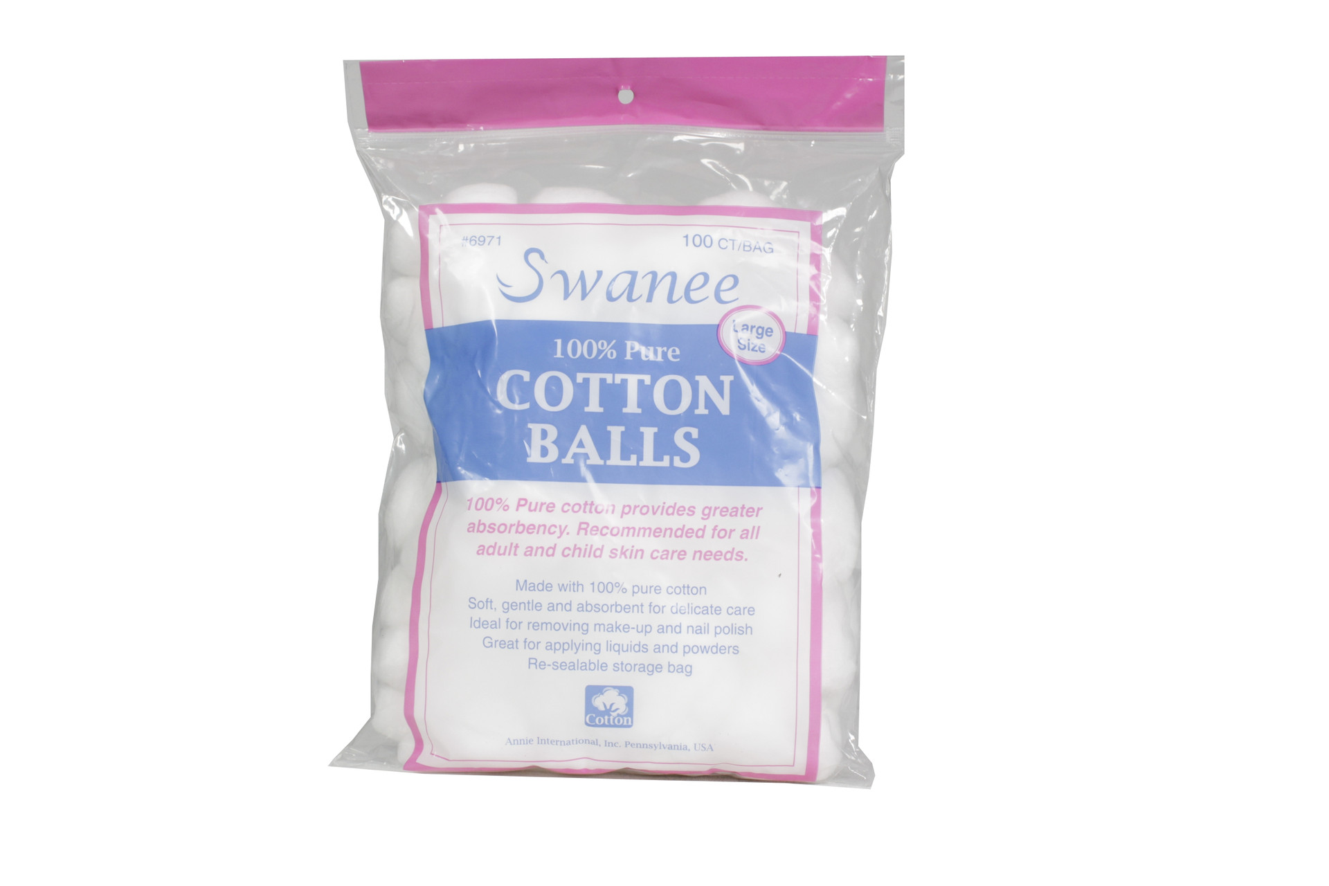 SWANEE COTTON BALL L 100 CT WHITE 100% PURE COTTON #6971