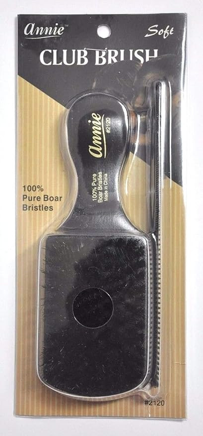 ANNIE SOFT MINI SOFT CLUB BRUSH WITH COMB 4.8 IN BLACK 100% BOAR BRISTLE