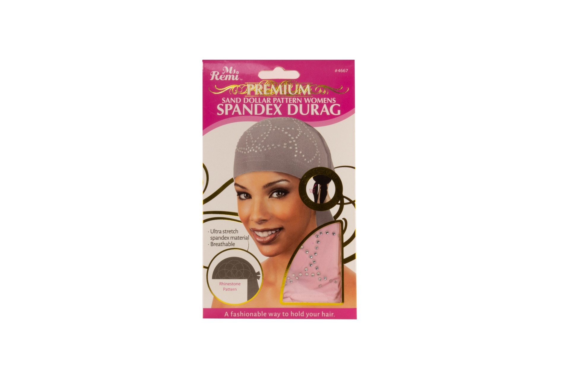 MS REMI SAND DOLLAR PATTERN RHINE STONE WOMEN SPANDEX DURAG GRAY