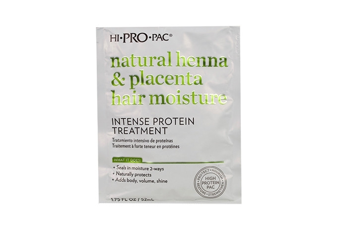 HIGH PRO PACK NATURAL HENNA & PLACENTA HAIR MOISTURE INTENSIVE PROTEIN TREATMENT SEALS IN MOISTURE 2-WAYS NATURALLY PROTECTS ADD BODY VOLUMNE SHINE 1.75 FL OZ 52ML