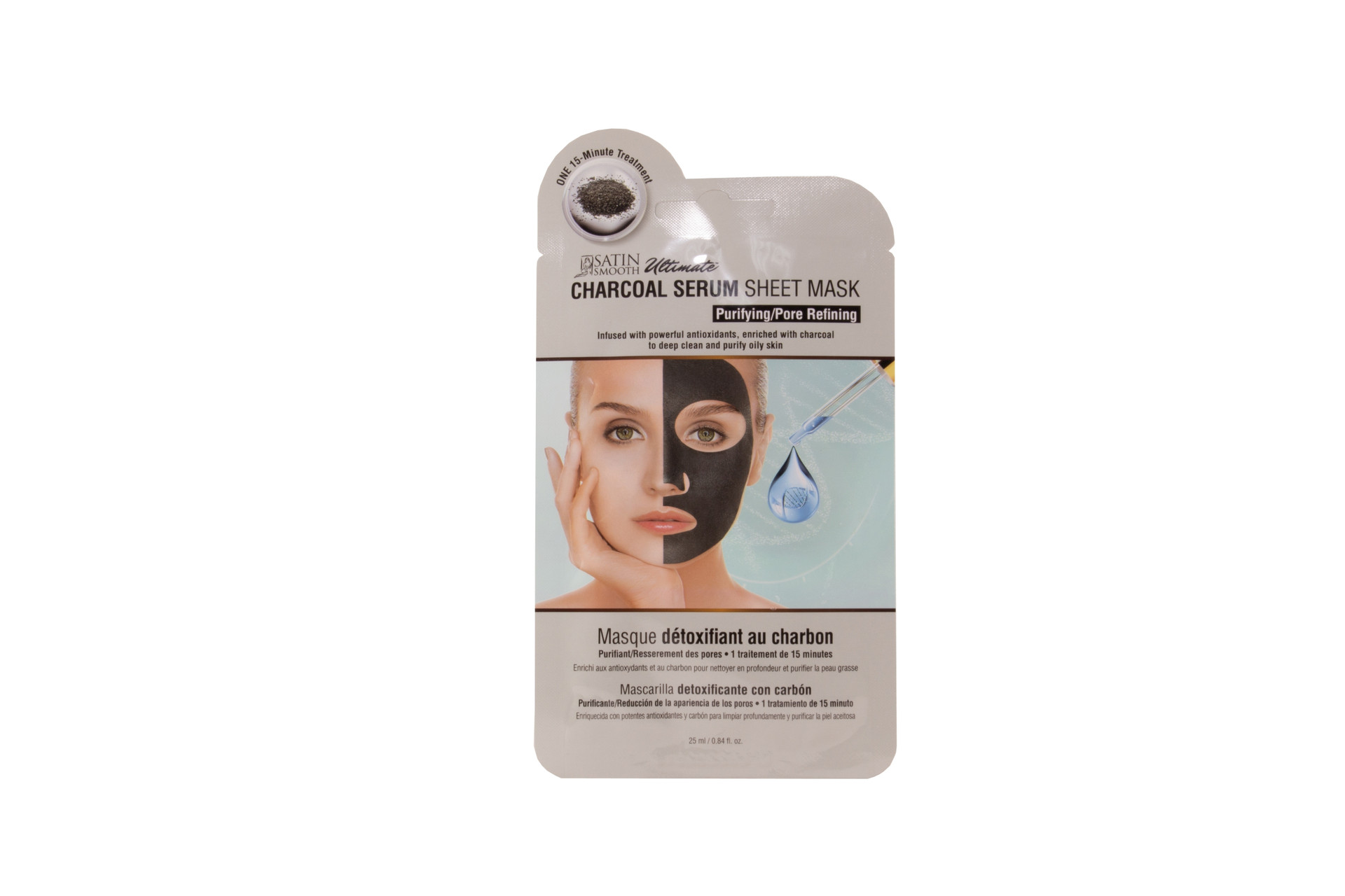 SATIN SMOOTH CHARCOAL SERUM SHEET MASK PURIFYING/PORE REFINING 1 OZ