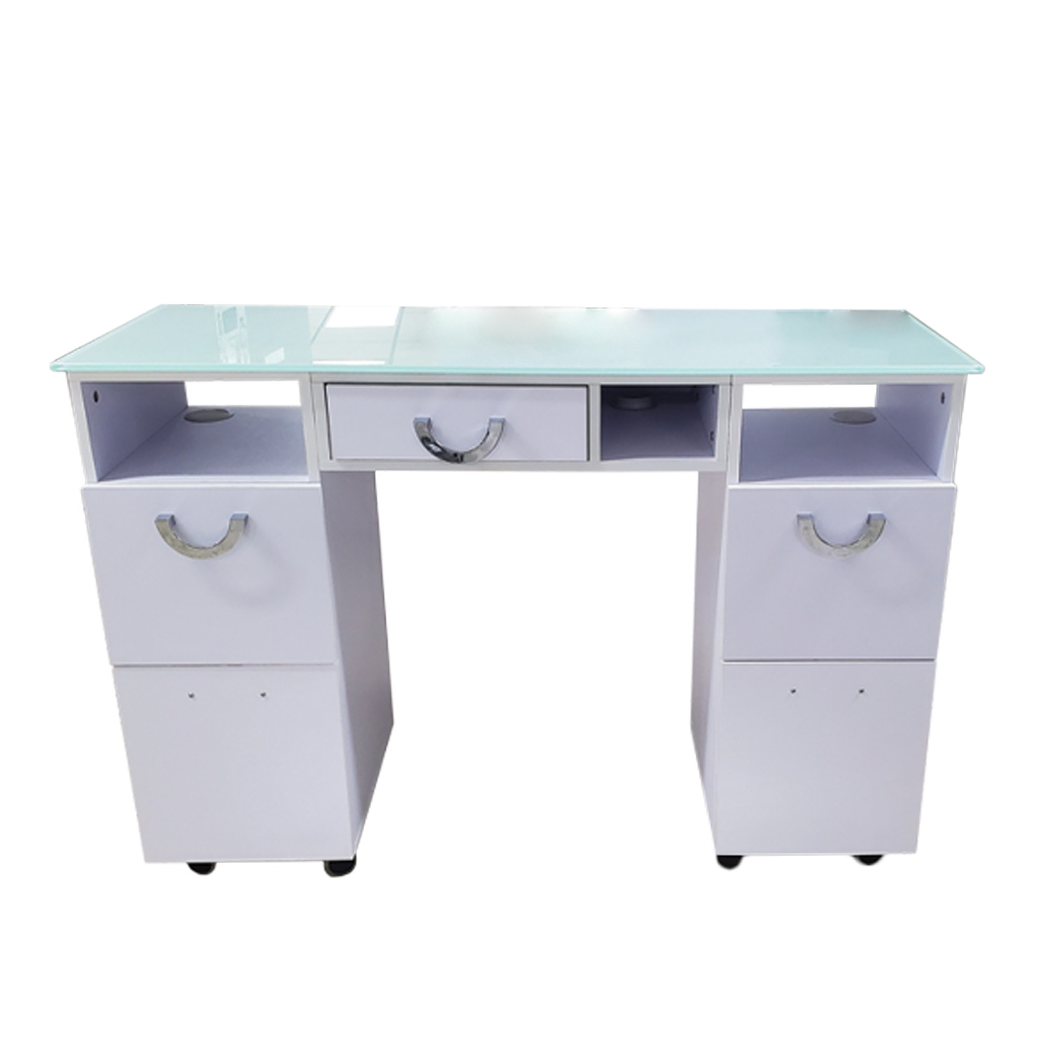 MESA DE MANICURA BLANCA CON CRISTAL