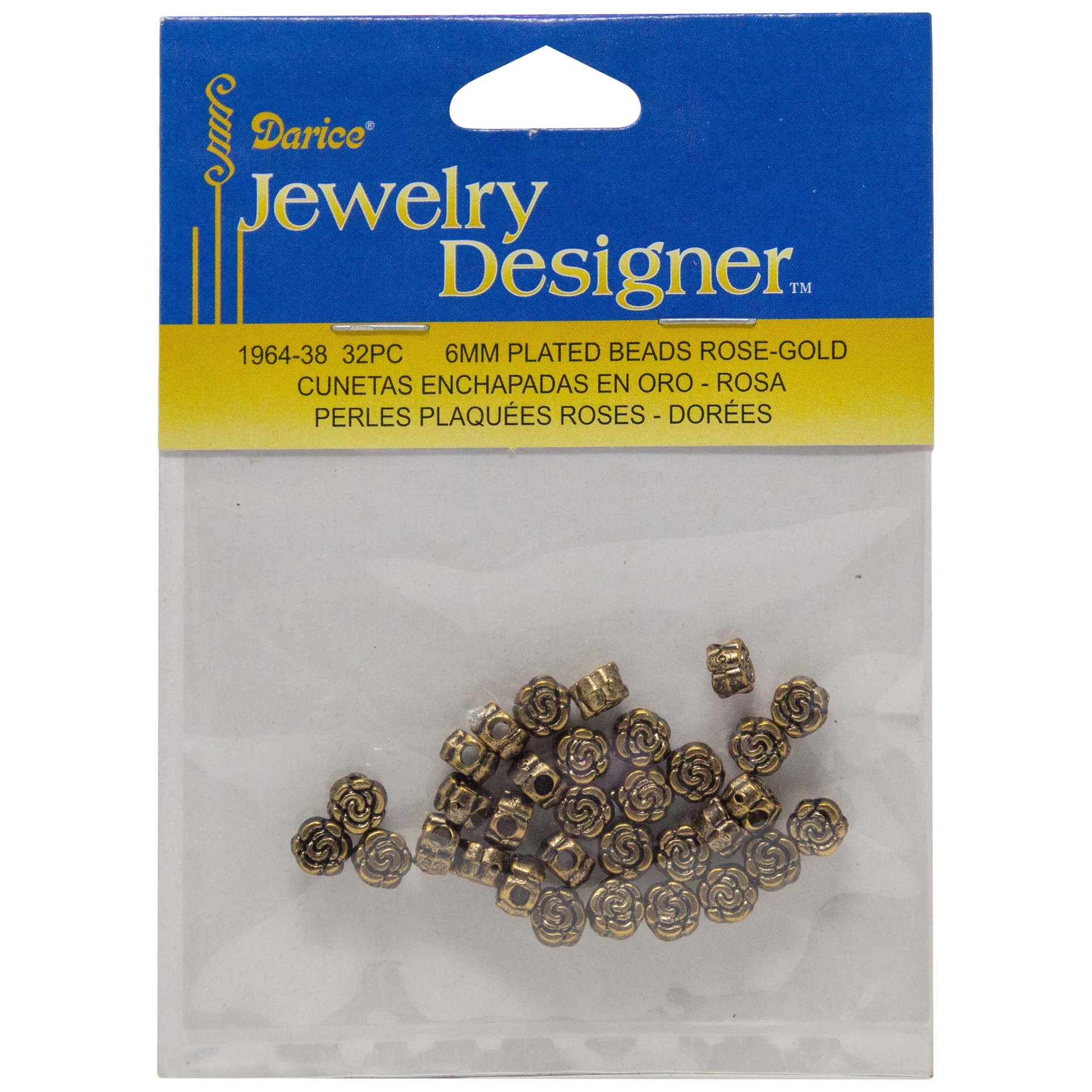 DARICE JEWERLY DESIGNER PLATED BEADS ROSE-GOLD 6MM 32 PC #1964-38