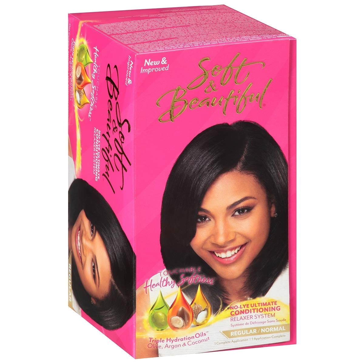 SOFT & BEAUTIFUL NO-LYE ULTIMATE CONDITIONING RELAXER SYSTEM REGULAR TRIPLE HYDRATATION OILS OLIVE, ARGAN & COCONUT KIT 19 OZ