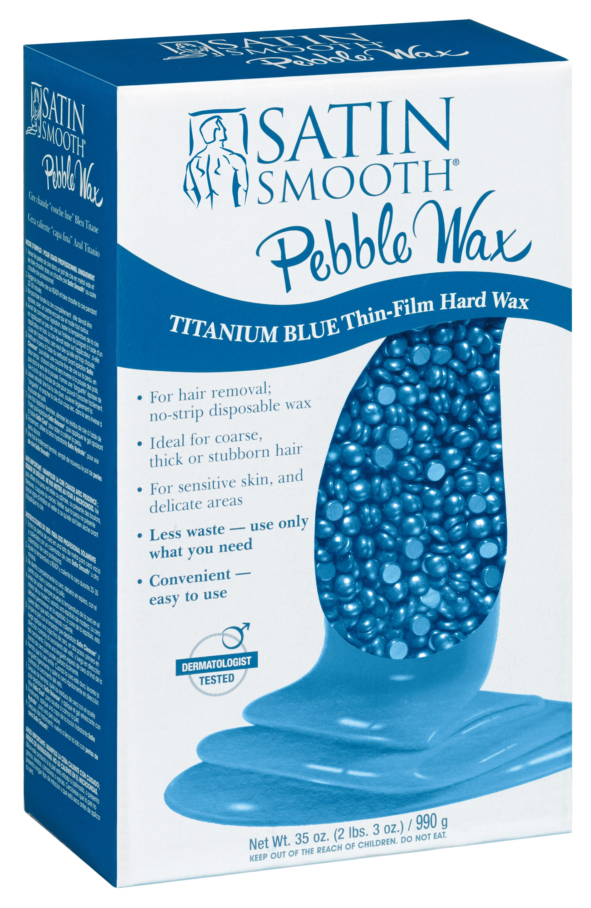 SATIN SMOOTH PEBBLE WAX TITANIUM BLUE THIN-FILM  HARD WAX 35 OZ