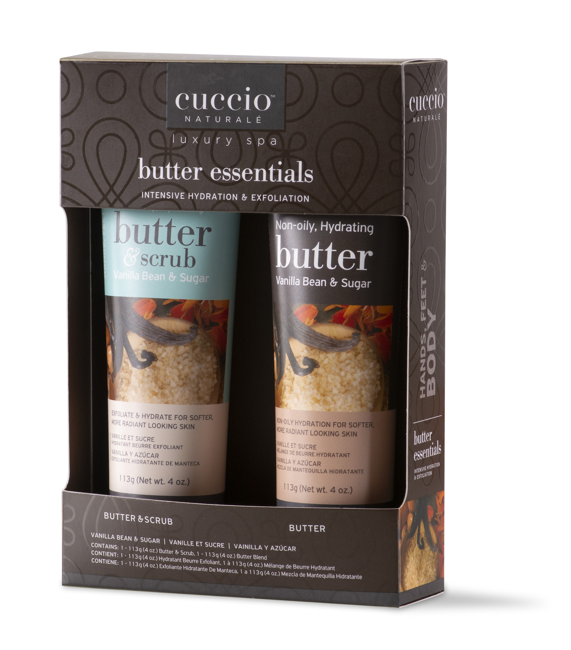 CUCCIO NATURALE LUXURY SPA BUTTER ESSENTIALS INTENSIVE HIDRATATION & EXFOLIATION VANILLA BEAN & SUGAR 4 OZ