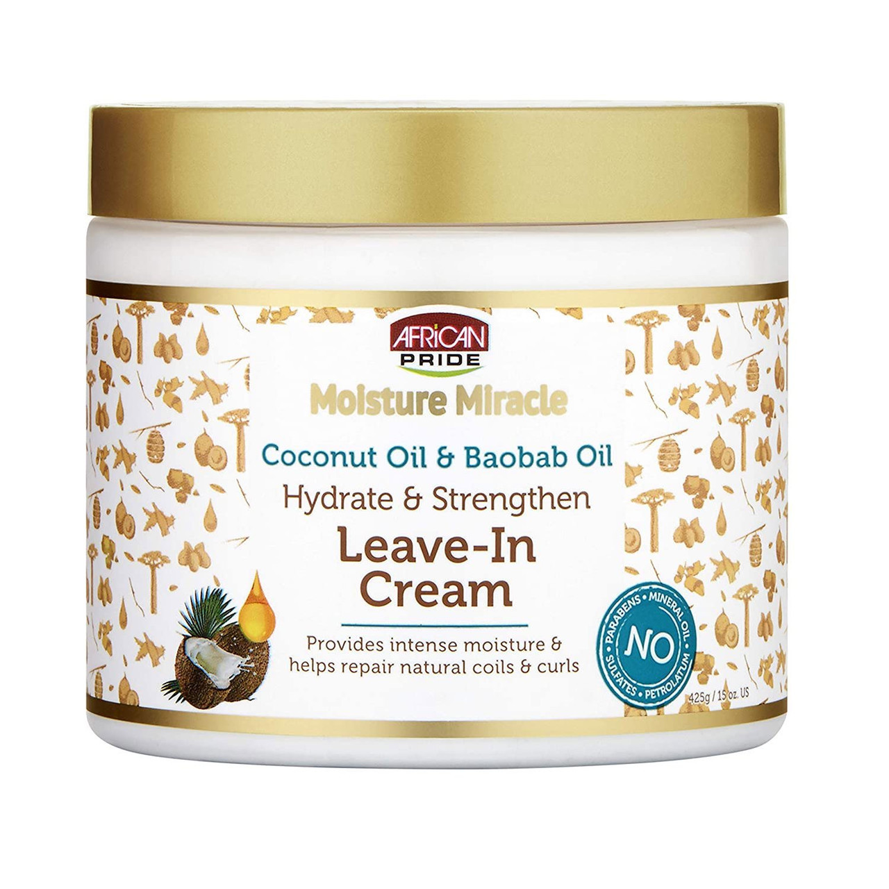 AFRICAN PRIDE MOISTURE MIRACLE HYDRATE & STRENGTHEN LEAVE IN CREAM COCONUT & BAOBAB OIL 15 OZ