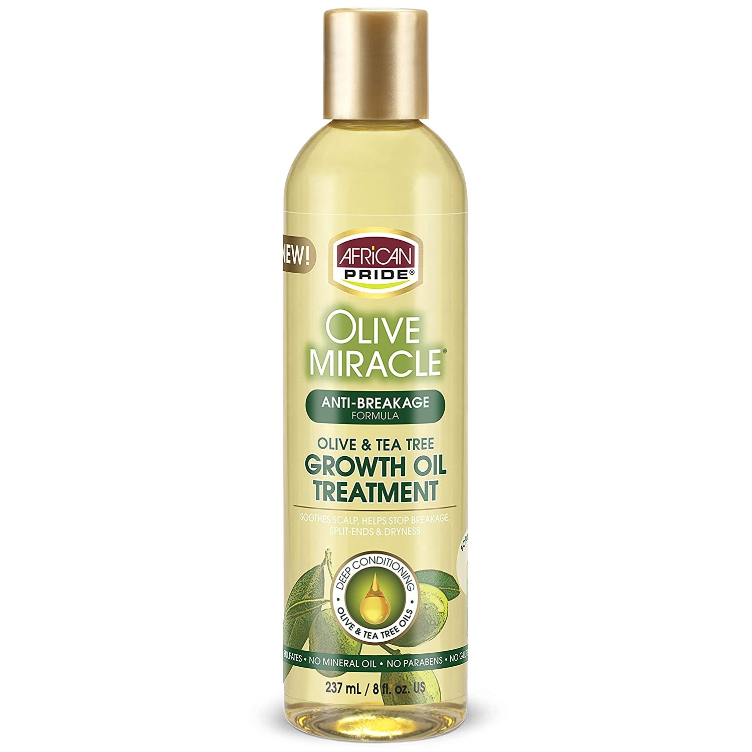AFRICAN PRIDE OLIVE MIRACLE ANTI-BREAKAGE FORMULA LIVE & TEA TREE GROWTH OIL TREATMENT 12 OZ