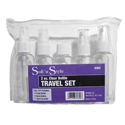SOFT'N STYLE CLEAR BOTTLER TRAVEL SET 2 ONZ PK5 #8060