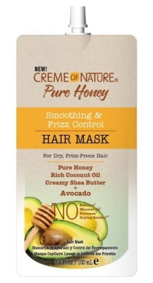 CREME OF NATURE PURE HONEY HAIR MASK SMOOTHING  FRIZZ CONTROL PURE HONEY RICH COCONUT OIL CREAMY SHEA BUTTER + AVOCADO 3.8 OZ