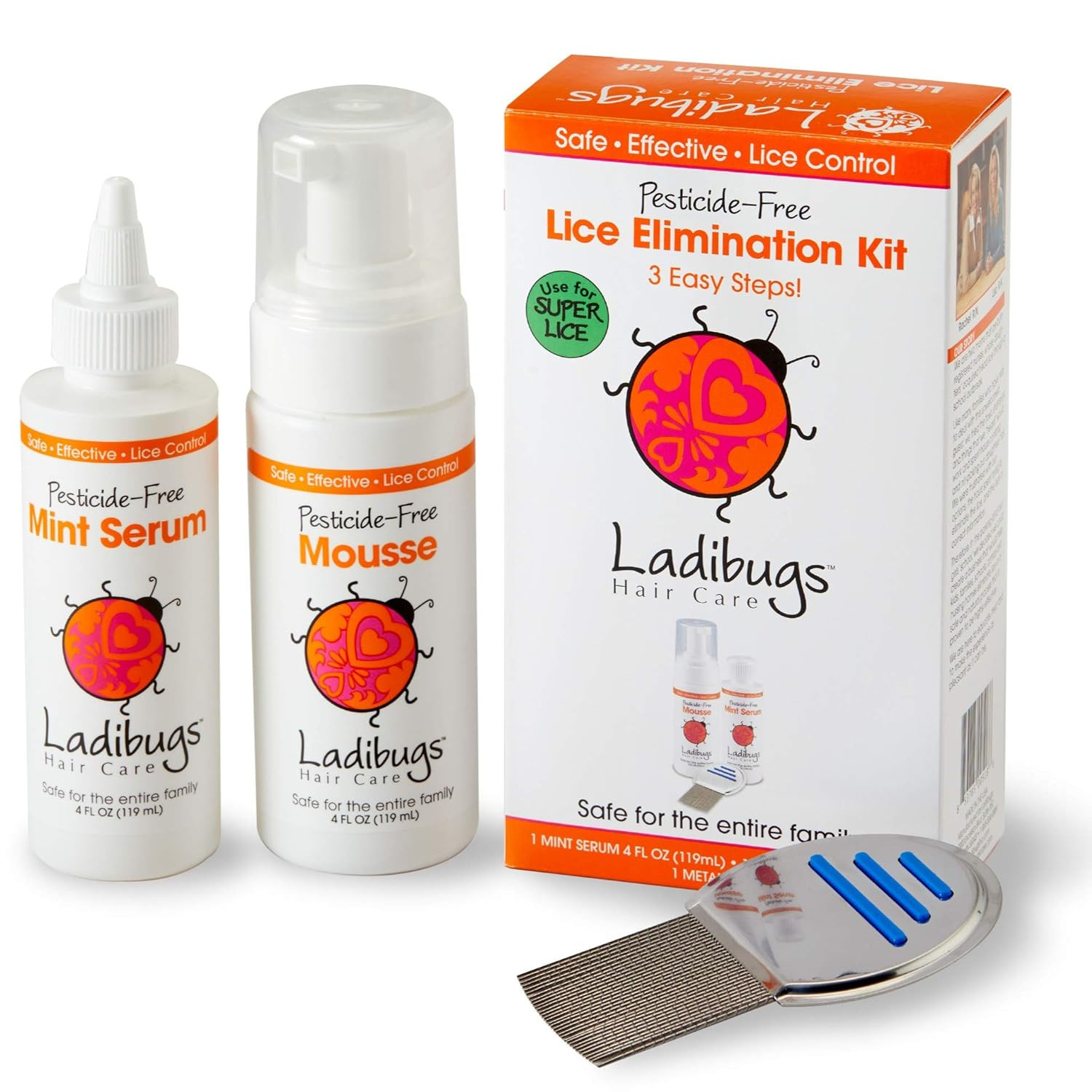 LADIBUGS HAIR LICE ELIMINATION KIT CARE PESTICIDE FREE 3 EASY STEPS!