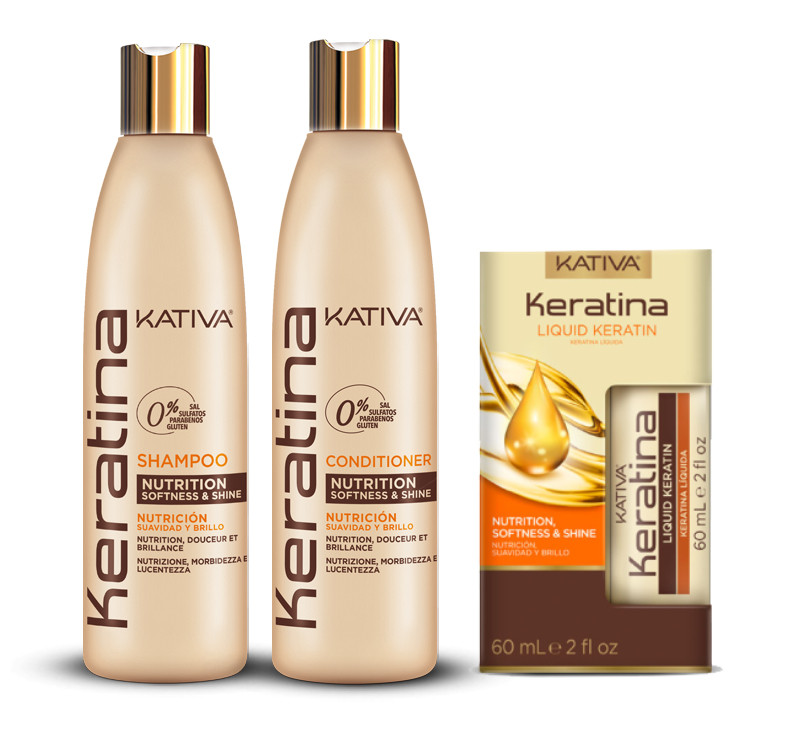 KATIVA KERATINA KIT CHAMPÚ, 
ACONDICIONADOR & TRATAMIENTO