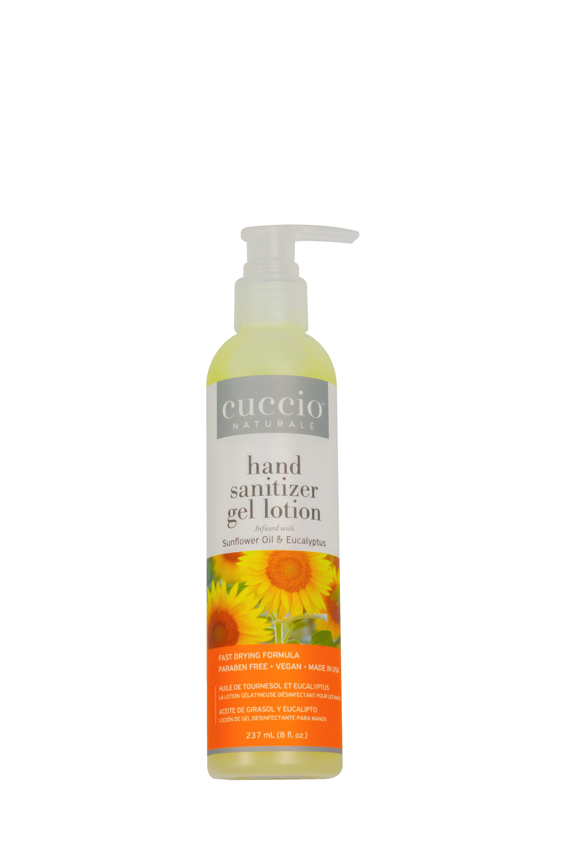 CUCCIO NATURALE HAND SANITIZER GEL LOTION INFUSED WITH SUNFLOWER OIL & EUCALYPTUS 8 OZ