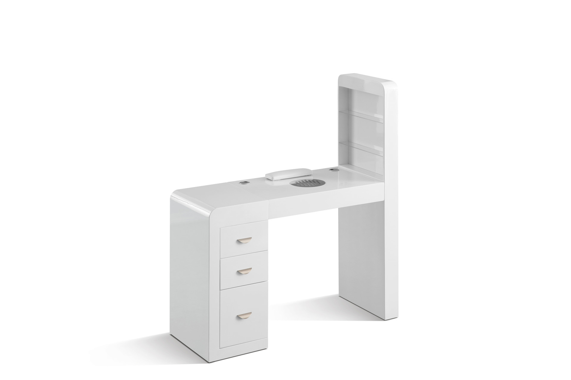 MESA DE MANICURA BLANCA CO EXTRACTOR, COJIN Y LUZ
