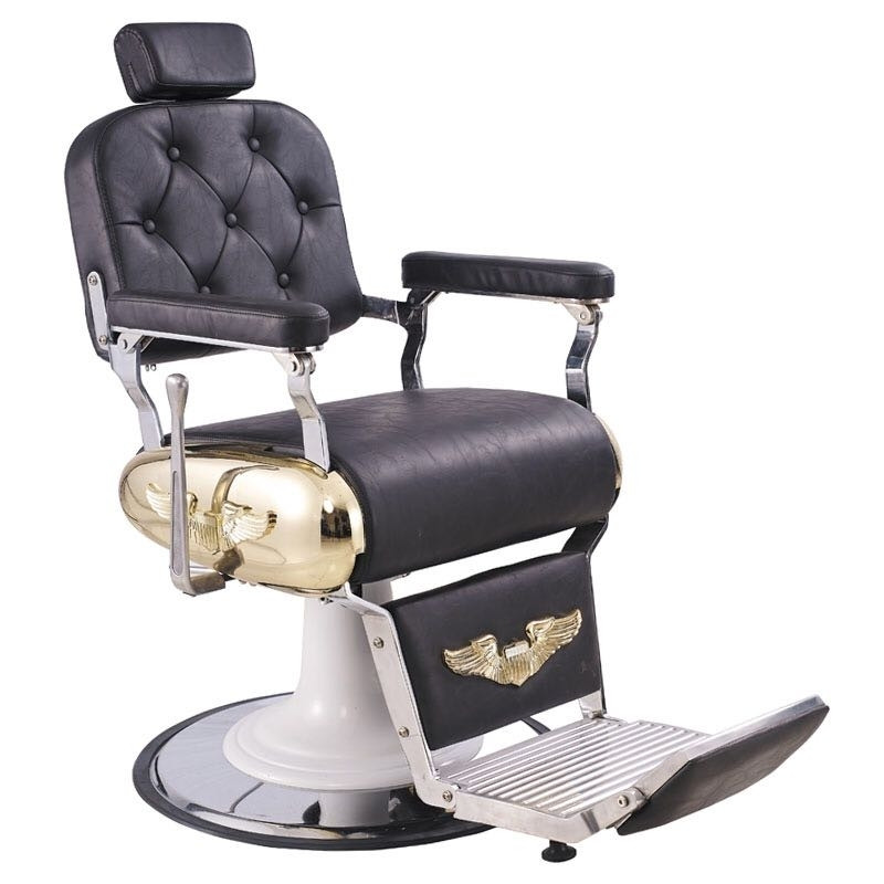 SILLA BARBERO RECLINABLE OLD STYLE BARBER NEGRA Y DORADA