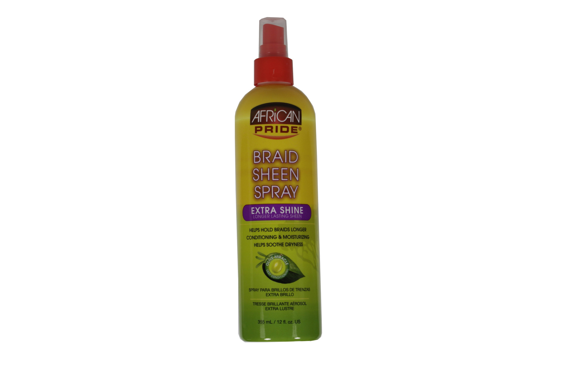AMERICAN PRIDE BRADE SHEEN SPRAY EXTRA SHINE HELPS HOLD BRAIDS LONGER CONDITIONING & MOISTURIZING  HELPS SOOTHE DRYNESS SPRAY 12 OZ
