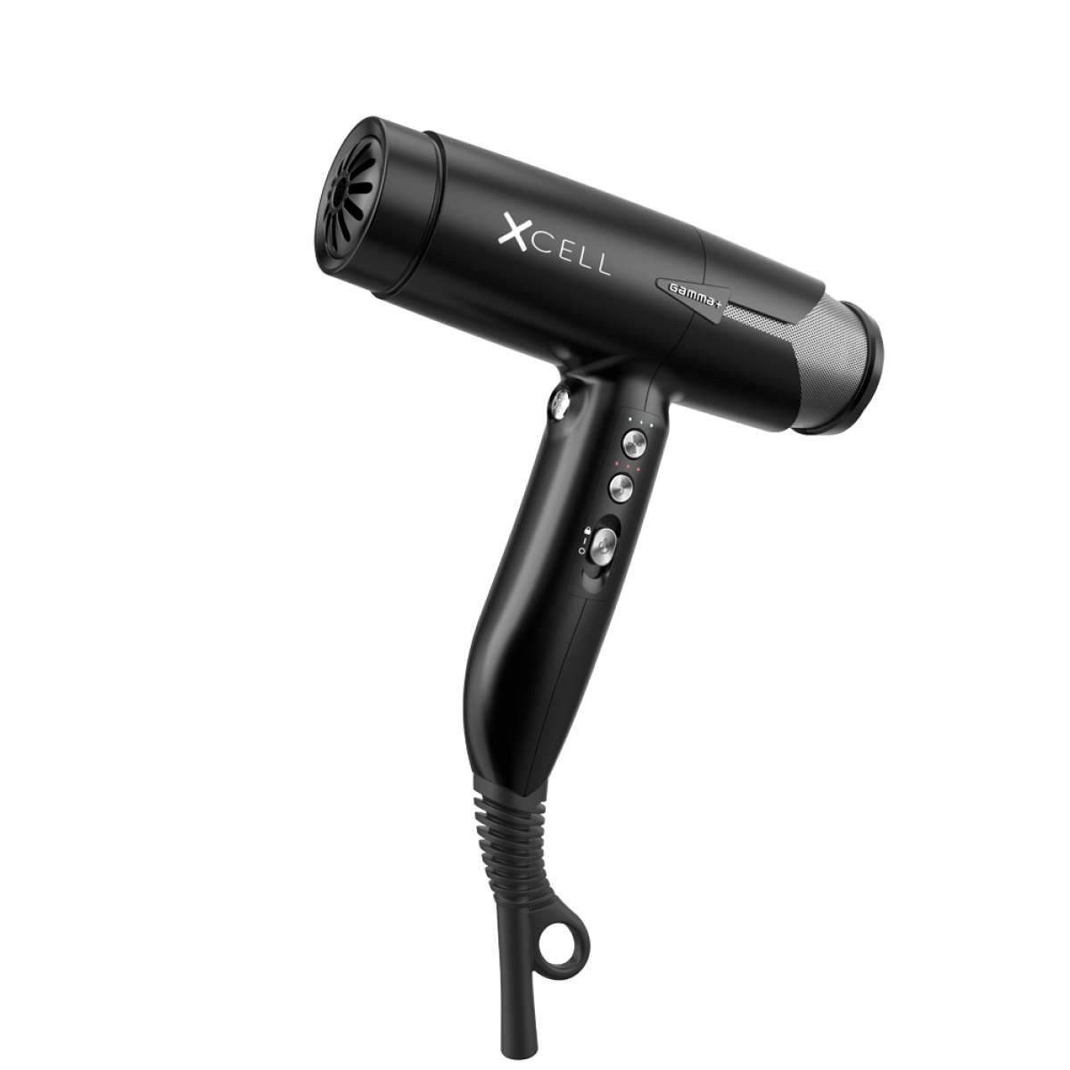 GAMMA+ X XCELL HAIR DRYER  BLACK 360 DE FLUJO DE AIRE SUPERIOR, 4 BOQUILLAS Y 1 DIFUSOR. OPTIMIZACION DEL RUIDO ACUSTICO, OPERA A 110.000 RPM,INDICADOR LED CON 12 AJUSTES DE CALOR/VELOCIDAD.