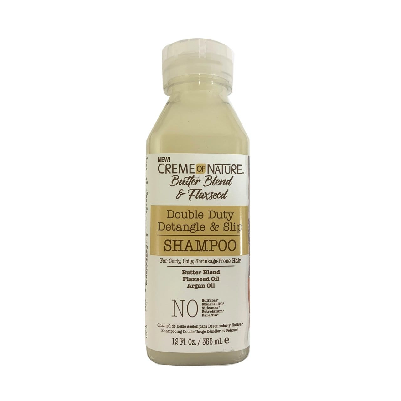 CREME OF NATURE BUTTER BLEND & FLAXSEED DOUBLE DUTY DETANGLE & SLIP SHAMPOO 12 OZ