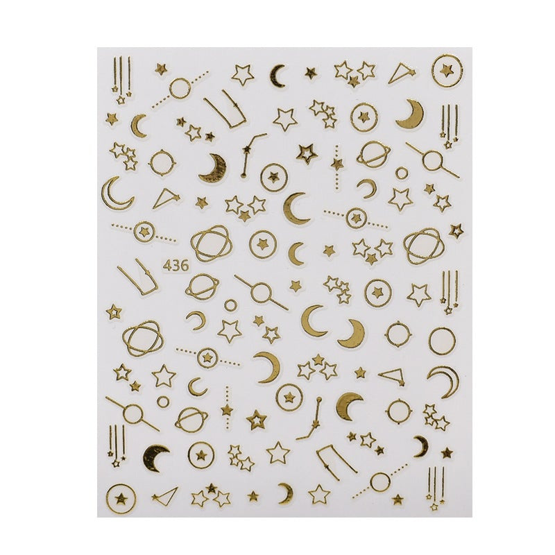CALCOMANIA PARA LAS UÑAS CON DISEÑO DE LUNAS Y ESTRELLAS ORO