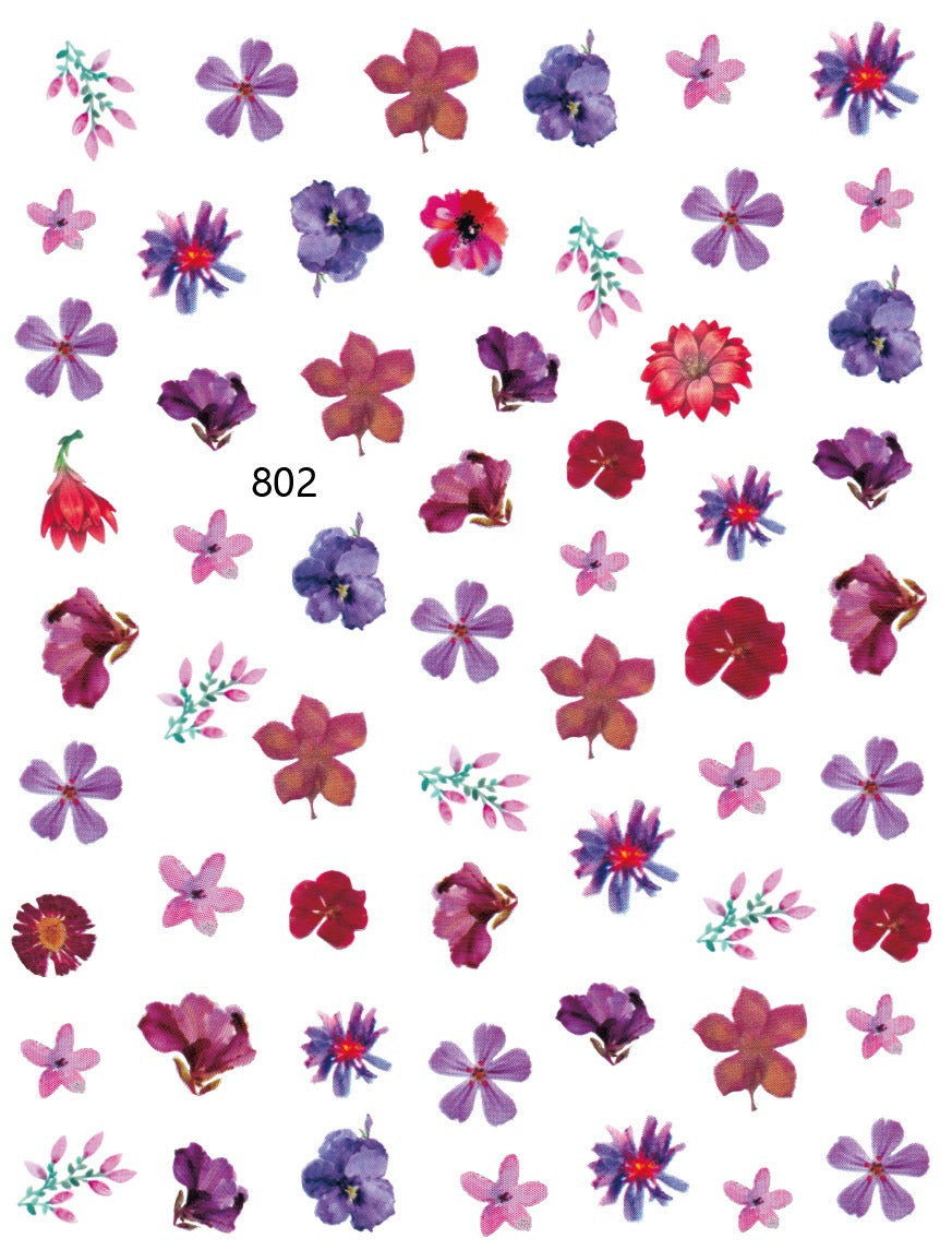 CALCOMANIA PARA DISEÑO DE UÑAS DE ROSAS Y VIOLETAS