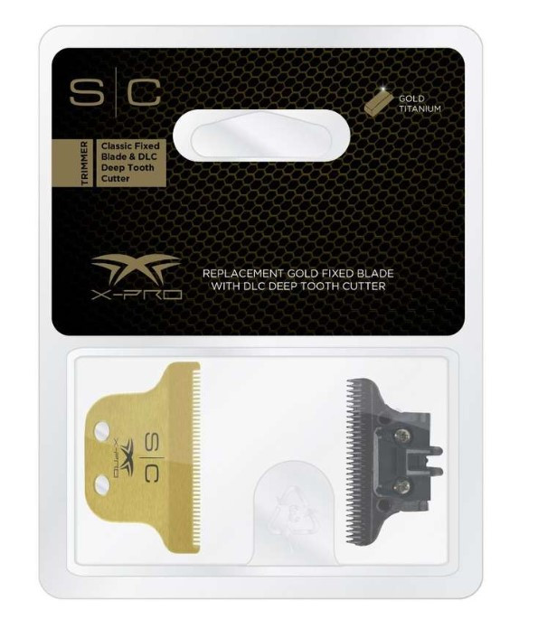 STYLECRAFT REPLACEMENT FIXED GOLD TITANIUM X-PRO HAIR TRIMMER BLADE WITH BLACK DIAMOND CARBON DLC DEEP TOOTH CUTTER SET
