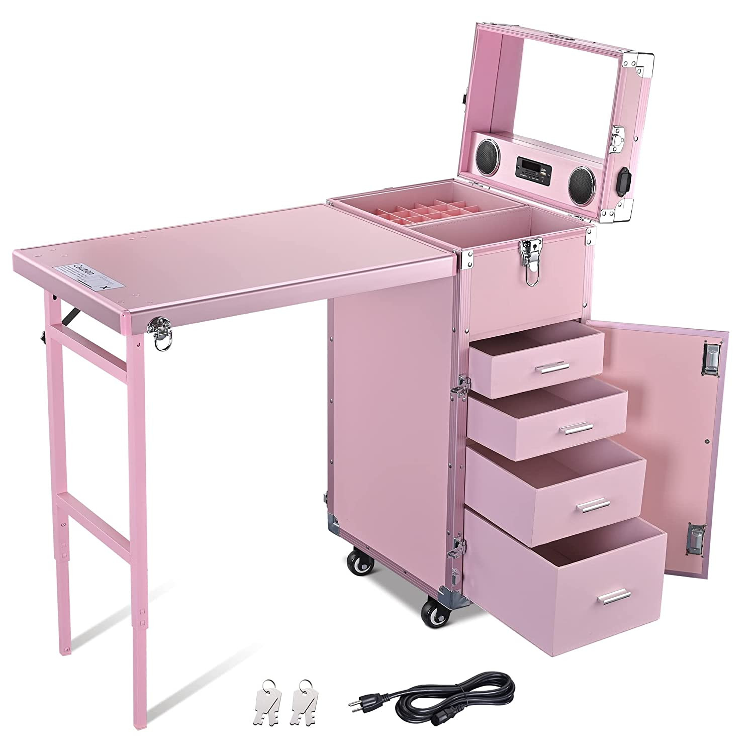 MESA DE MANICURA,MAQUILLAJE Y MALETA PINK