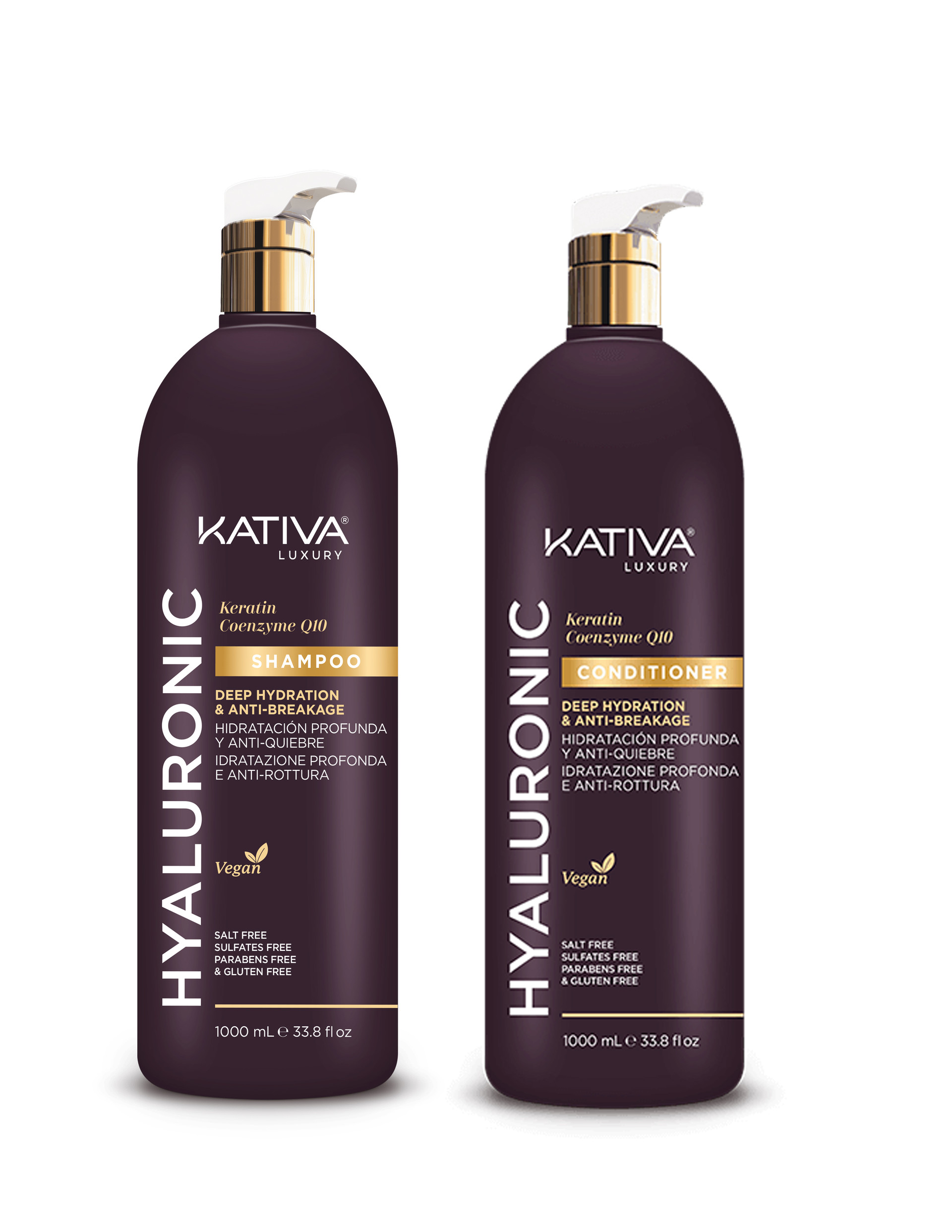 KATIVA LUXURY CHAMPÚ, 
ACONDICIONADOR HIDRATACIÓN PROFUNDA & 
ANTI-ROTURA HIALURÓNICO