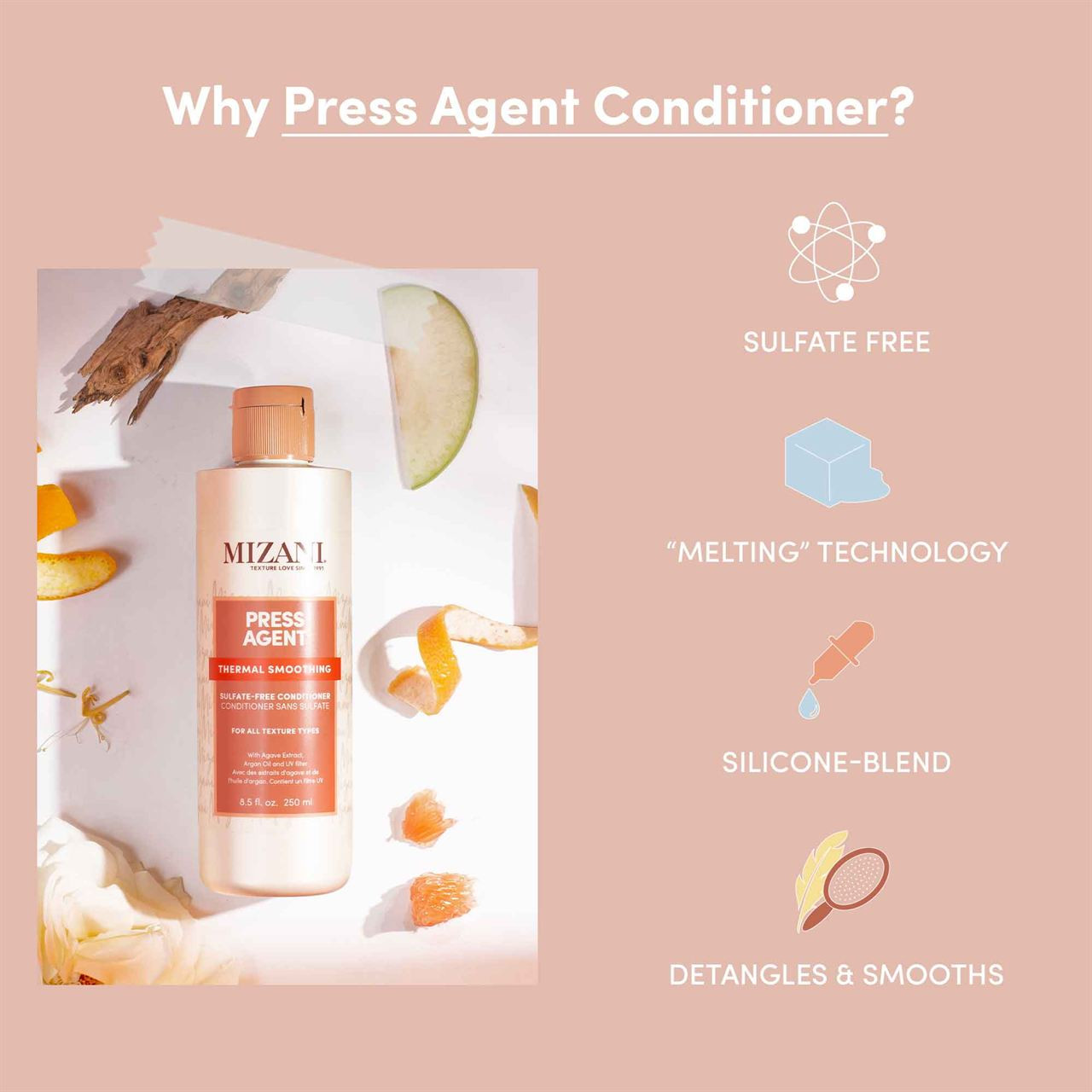 MIZANI PRESS AGENT THERMAL SMOOTHING CONDITIONER FOR DRY, FRIZZY HAIR 250ML