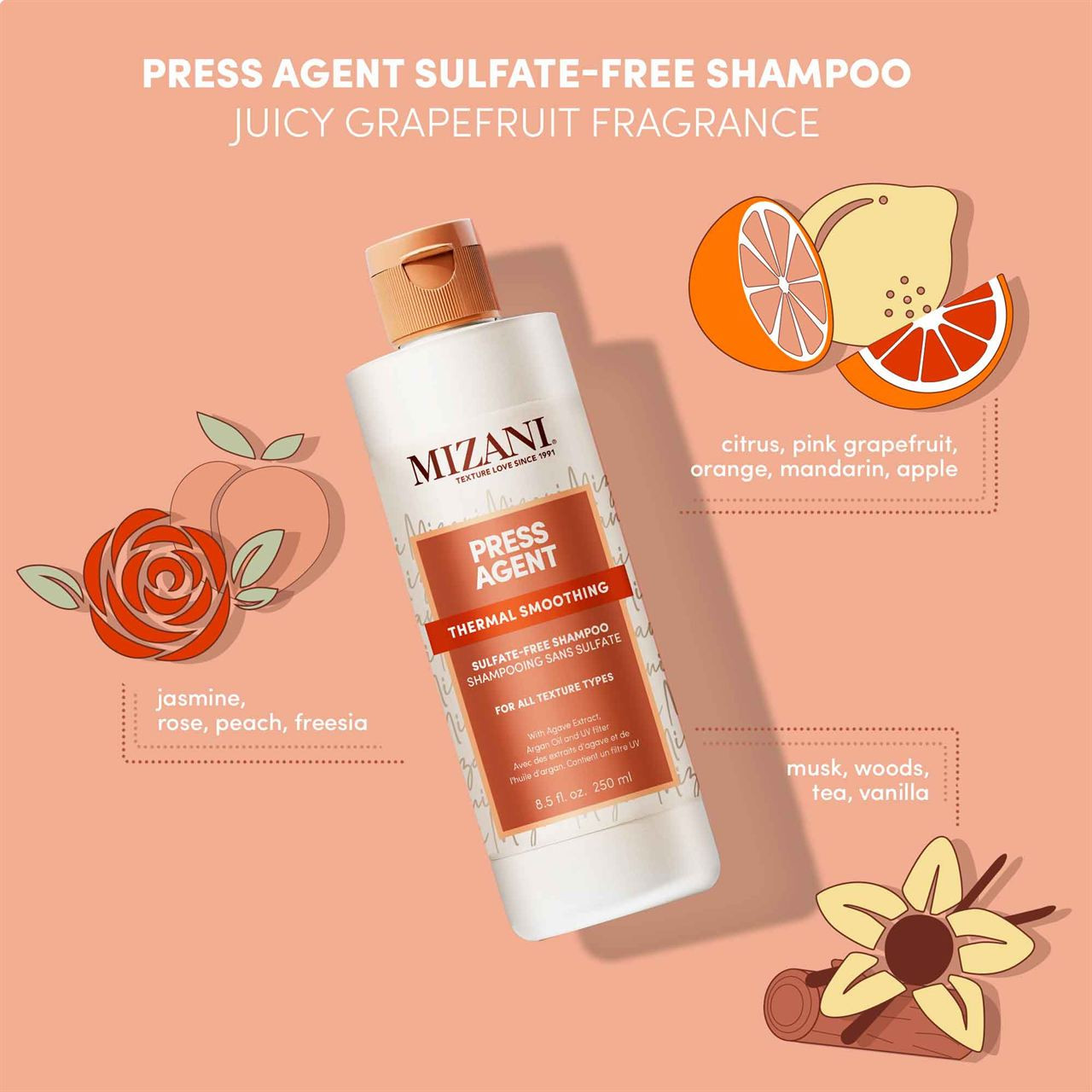 MIZANI PRESS AGENT THERMAL SMOOTHING SHAMPOO FOR DRY, FRIZZY HAIR 8.5 OZ
