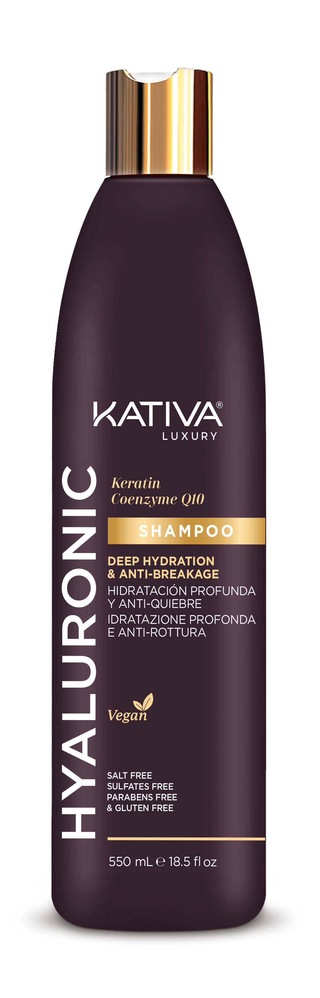 KATIVA LUXURY CHAMPÚ HIDRATACIÓN PROFUNDA & 
ANTI-ROTURA HIALURÓNICO 18.5ONZ