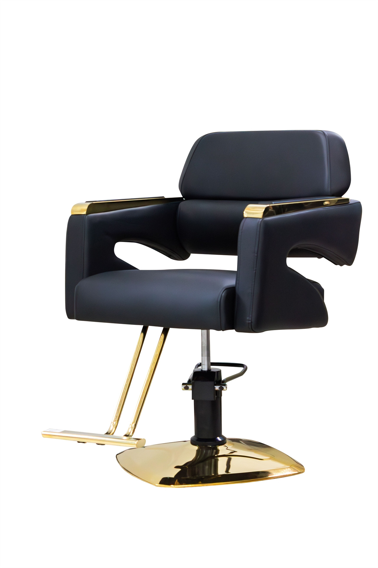 SILLA FIJA NEGRA CON BASE EN ORO #C748