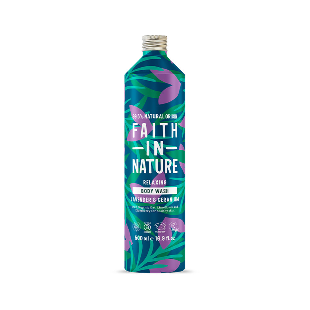 FAITH IN NATURE RELAXING BODY WASH LAVENDER & GERANIUM ALUMINIUM 500ML