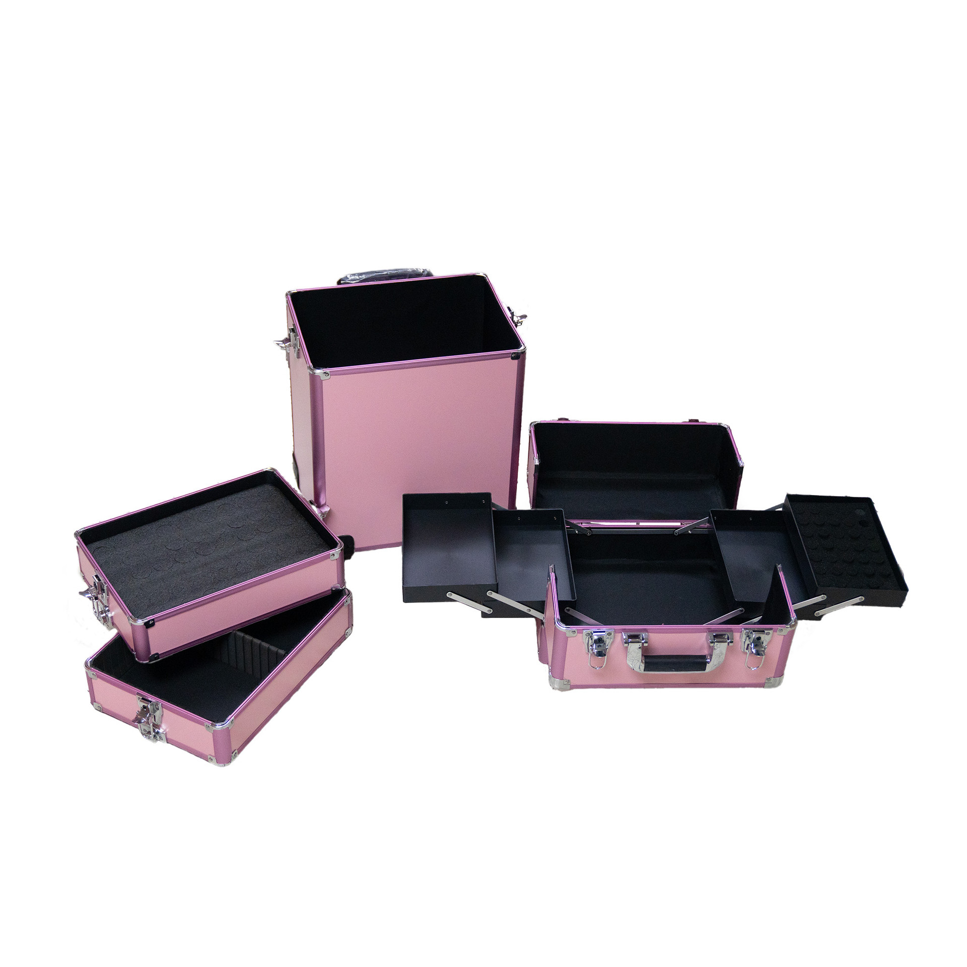 MALETA MAKEUP ROSE GOLD C/RUEDA 5 PIEZA