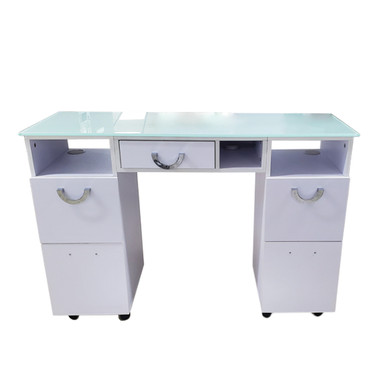 MESA DE MANICURA BLANCA CON CRISTAL