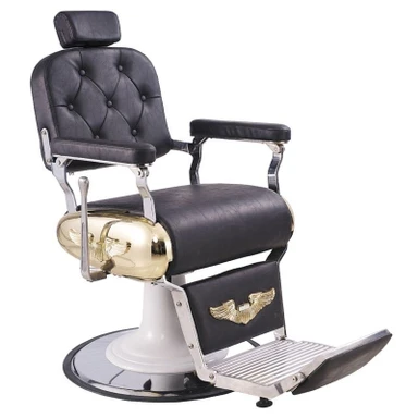SILLA BARBERO RECLINABLE OLD STYLE BARBER NEGRA Y DORADA