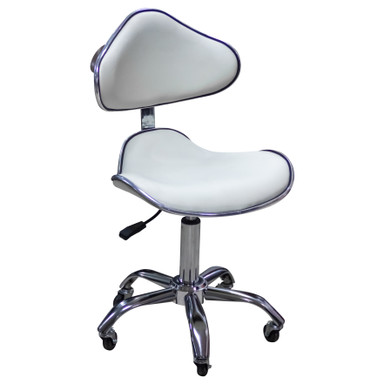STOOL DE MANICURA BLANCO CON ESPALDAR Y RUEDAS