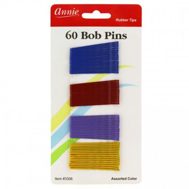 ANNIE RUBBER TIPS BOB PINS HEB. COLOR 2 P/60 #3306