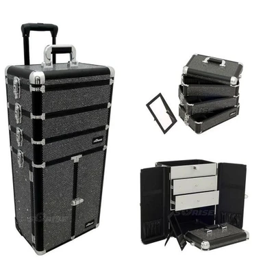 MALETA GLITER BLACK & SILVER C/RUEDA 6 DIVISIONES
