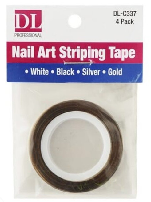 DL PROFESSIONAL NAIL ART STRIPING TAPE WHITE, BLACK, SILVER AND GOLD P/4 #DL-C337