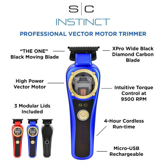 STYLECRAFT INSTINCT TRIMMER - PROFESSIONAL VECTOR MOTOR CORDLESS HAIR TRIMMER WITH INTUITIVE TORQUE CONTROL