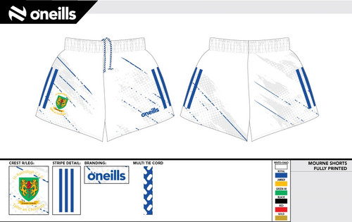 Collegeland ORahillys GAC Mourne Shorts White (Kids)