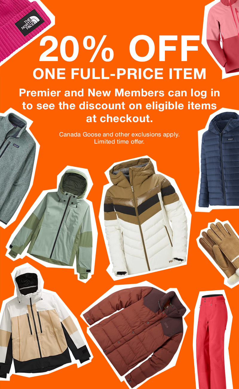 20% OFF ONE FULL-PRICE ITEM Premier and New Members can log in to seethe discount on eligible items at checkout.Canada Goose and other exclusions apply. Limited time offer. - Sign Up