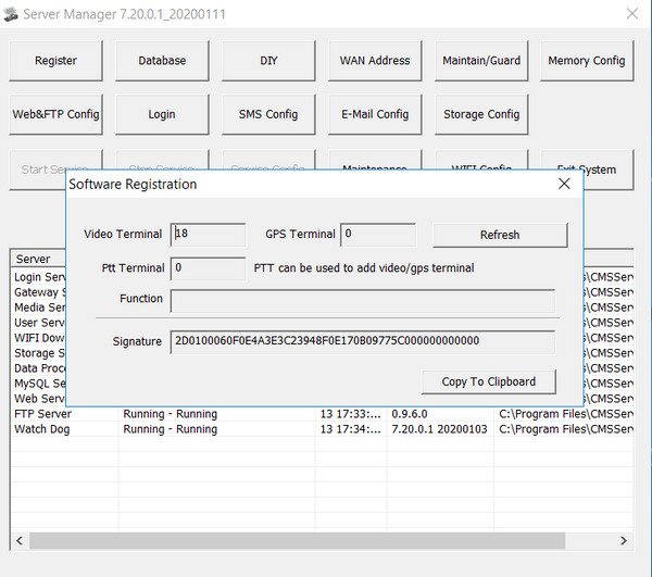 HikWay CMSV6 server backend dashboard for fleet license registration