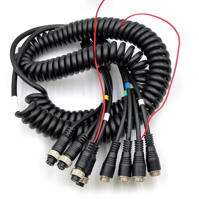 Heavy Duty Trailer Coiled Cable for 4 Channel Reverse Backup Camera ...