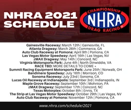 NHRA 2021 Racing Schedule