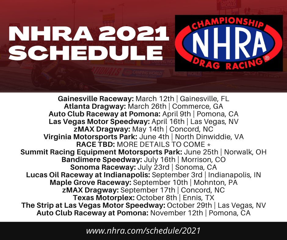 NHRA 2021 Racing Schedule Shop HTP